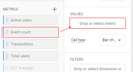 metric < ‘Values’ < ‘Tab Settings’.
