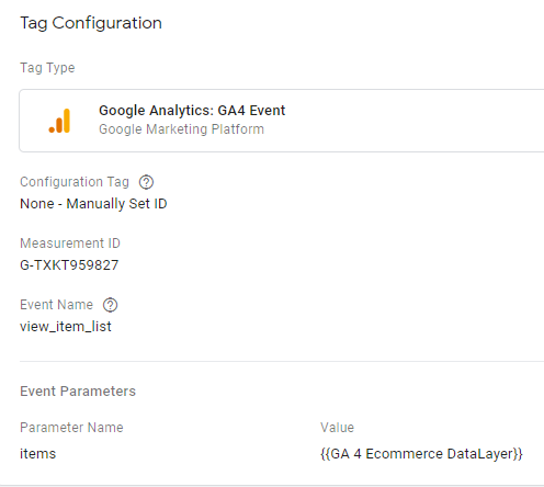 Tag configuration apperance