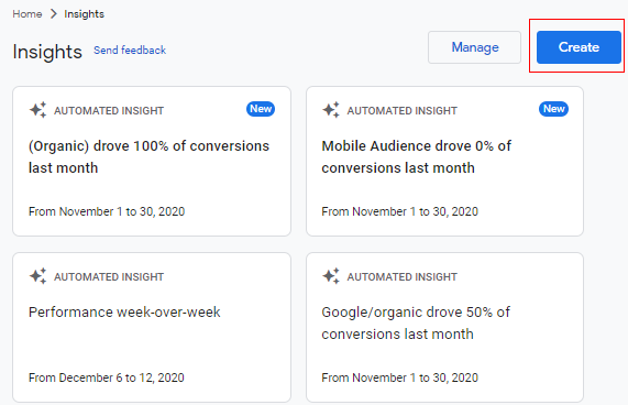 ‘View all insights’   < create