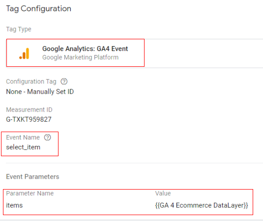 Google tag configuration:< DataLayer