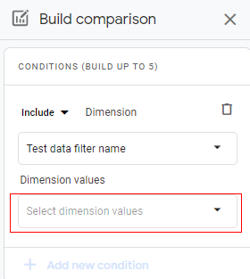 ‘Dimension Values’:Test data filter name’