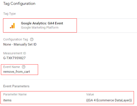 Google tag configuration:<Data Layer