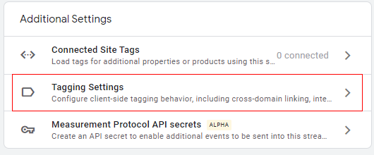 Tagging Settings’ <‘Additional Settings’