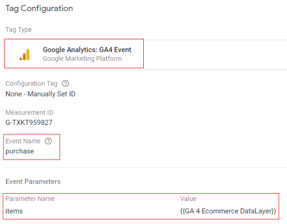 Google tag configuration:>purchase