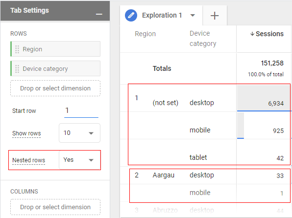 Nested rows