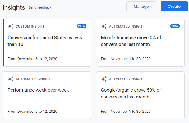 Created custom insights