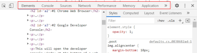 Developers console