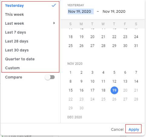 custom date range