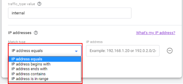 IP address in exclude internal traffic