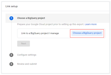 ‘Choose a BigQuery project’: