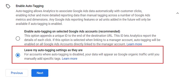 Leave my auto-tagging settings as they are“