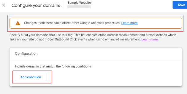 cross domain tracking<'configuration'