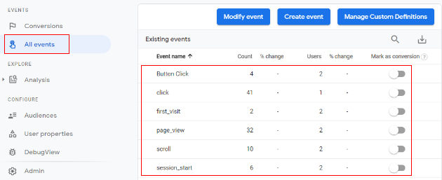  successfully set up a custom event 