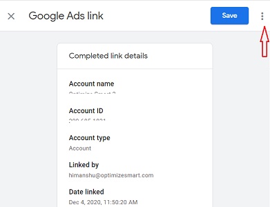 Google Ads account < unlink
