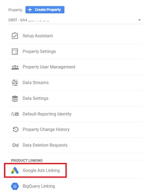 ‘Google Ads Linking’<‘Property’ column