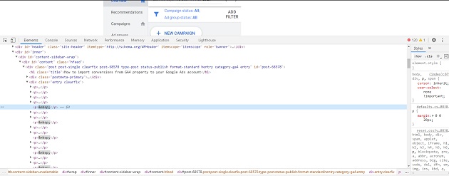Google developer console window