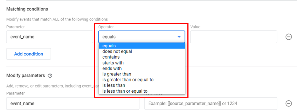 Matching conditions
