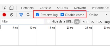  ‘Preserve log‘ and ‘Disable cache‘: