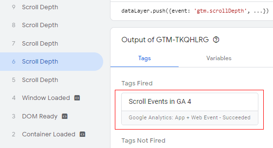 GA4<scroll tracking<tags fired