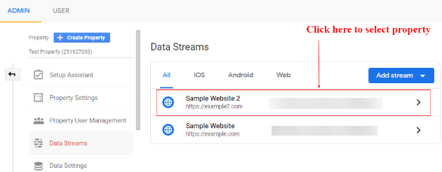 cross domain tracking<data stream 'Admin'