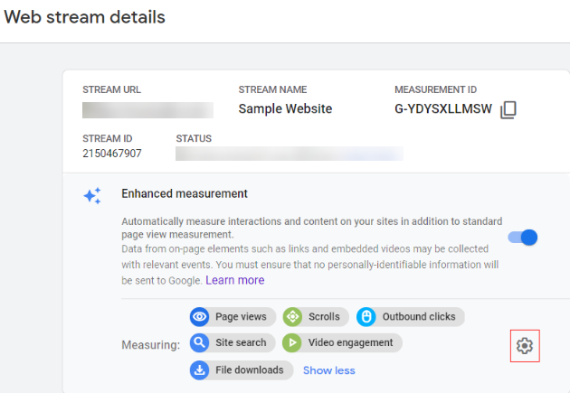 GA4<site search tracking<'web stream detalis